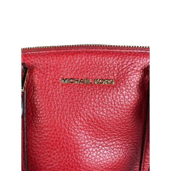 Michael Kors Beckett Large Leather Satchel Handbag Burnt Red Pebble Grain - Picture 2 of 12